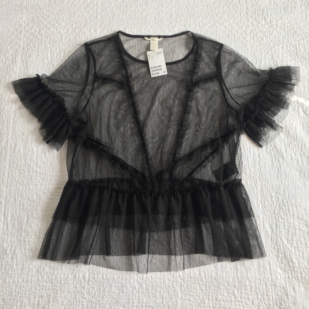 H&M Sheer Mesh Top Black NWT